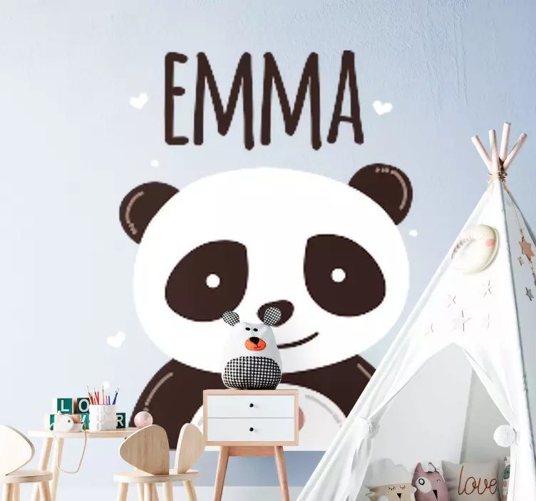 Happy panda with name nursery wall sticker - TenStickers