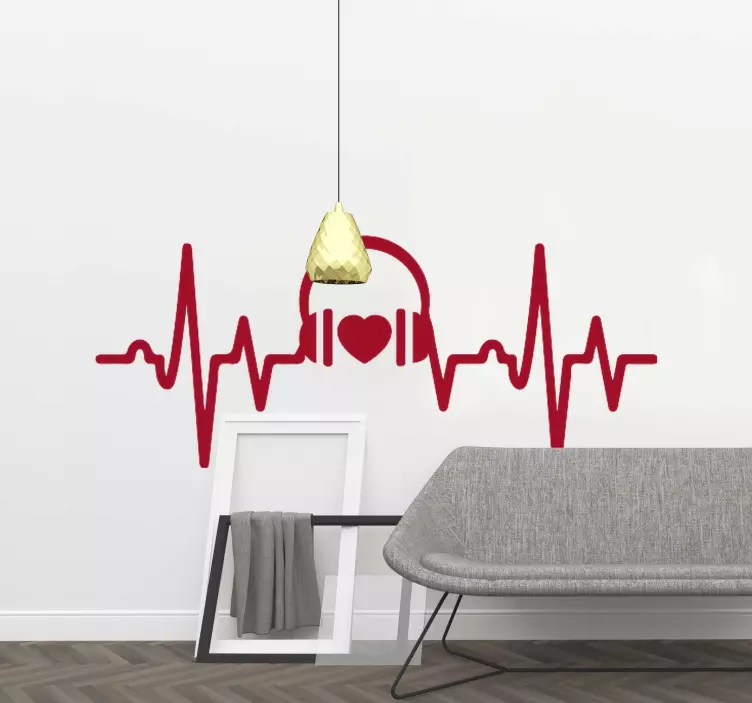 Headphone and heart beat music theme dj sticker - TenStickers