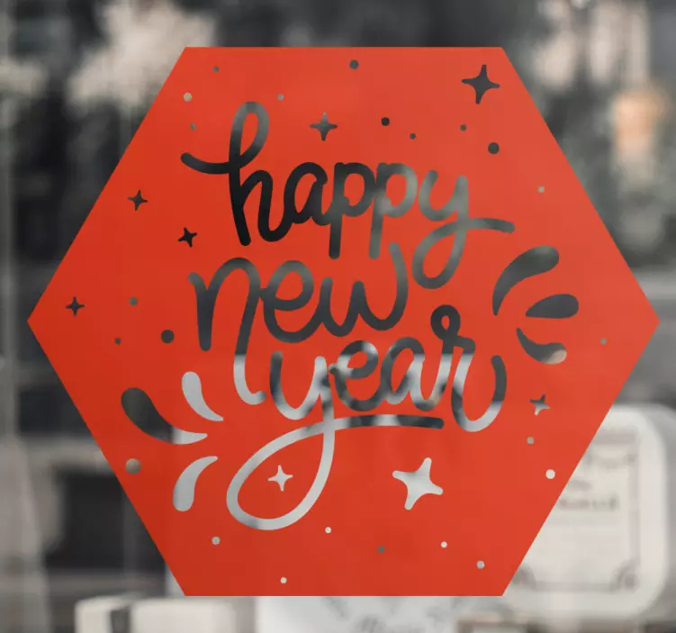 Hexagonal New Year Greetings shop window sticker - TenStickers