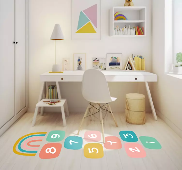 Hopscotch with rainbow: hopping on a rainbow-colored hopscotch co - TenStickers
