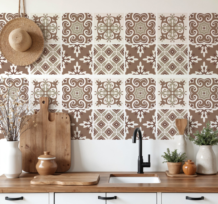 Hydraulic "Mocha Mousse" tile sticker - TenStickers