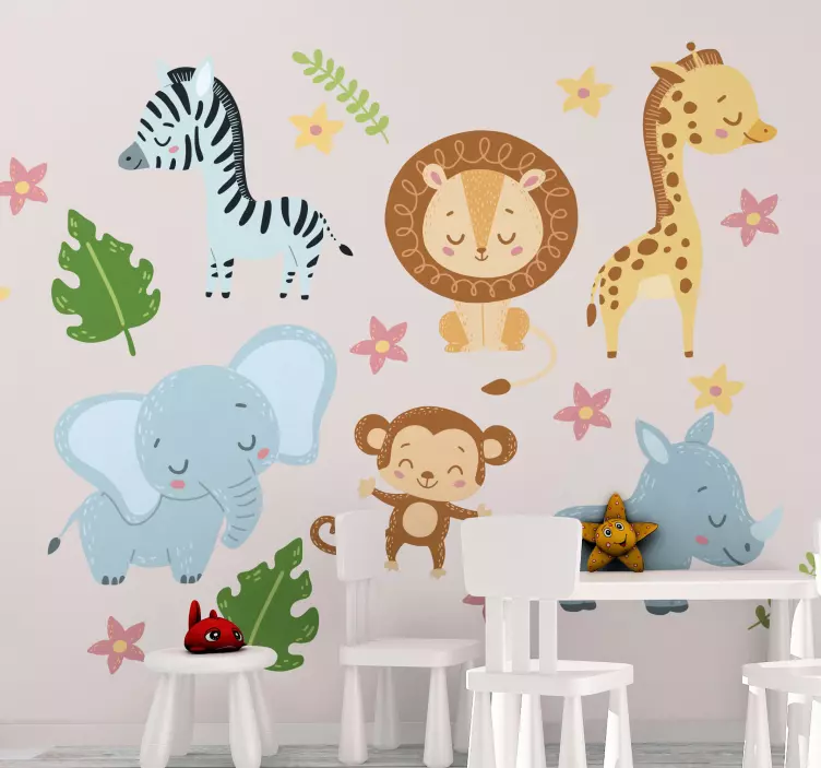 Jungle animals with rainbow wild animal decal - TenStickers
