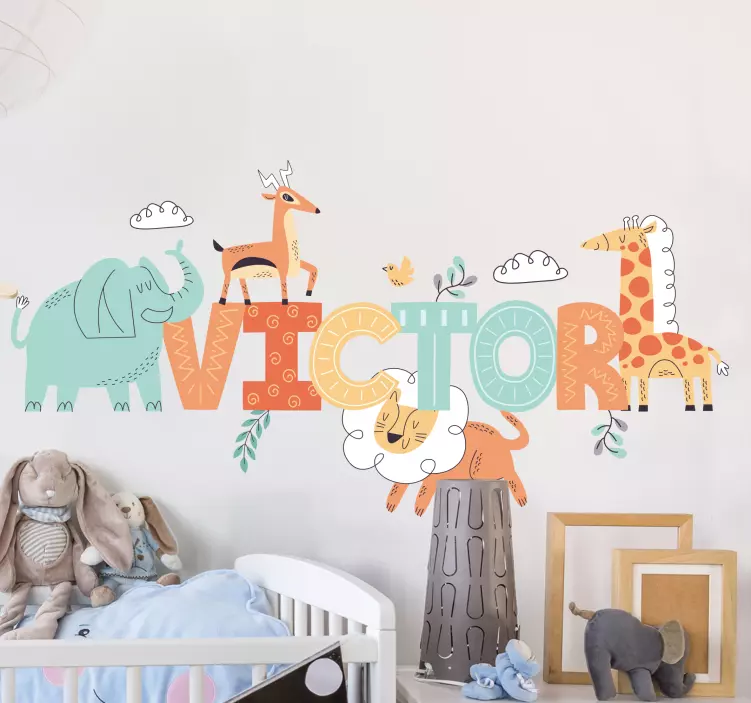 Jungle kid animals with name personalized - TenStickers