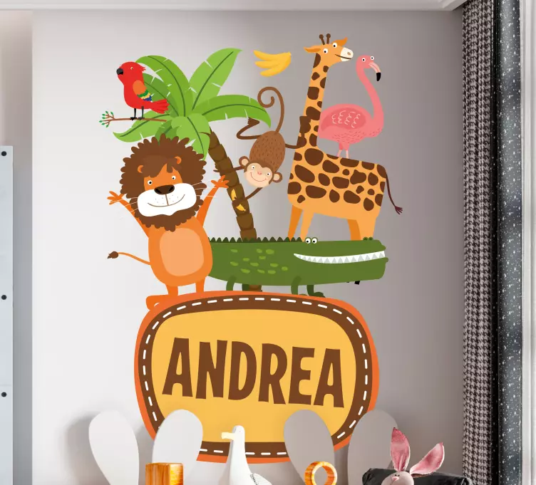 Jungle tree animals with name wild animal decal - TenStickers
