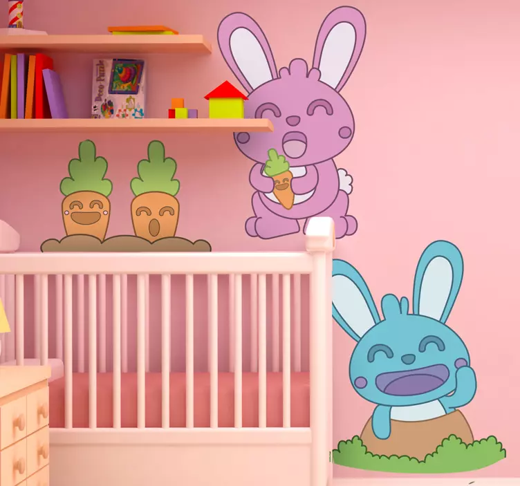 Kids Carrot Rabbits Decals - TenStickers