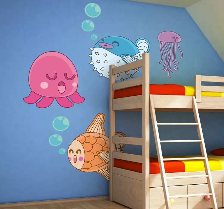 Kids Happy Sleepy Fish Decals - TenStickers
