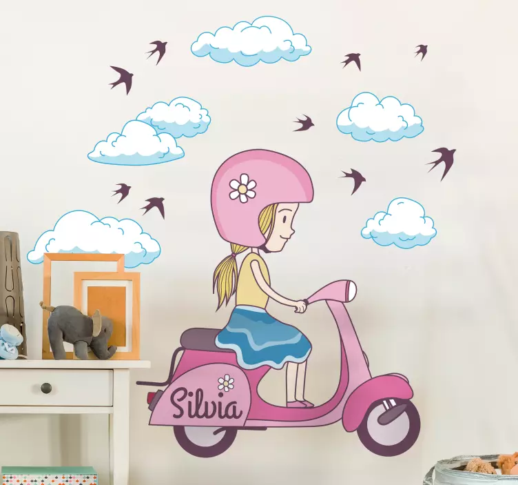 Kids Personalised Girl on Scooter Sticker - TenStickers
