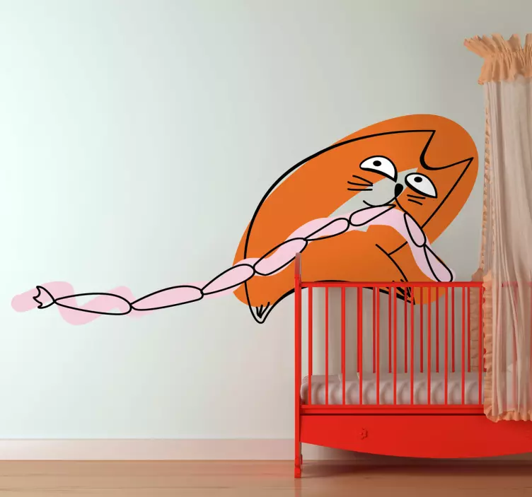 Kids Sausage Cat Stroke Wall Sticker - TenStickers