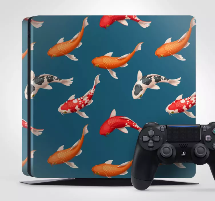 Koi fish pattern blue background PS4 sticker - TenStickers