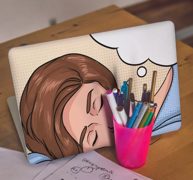 Laptop skin sleeping woman illustration - TenStickers