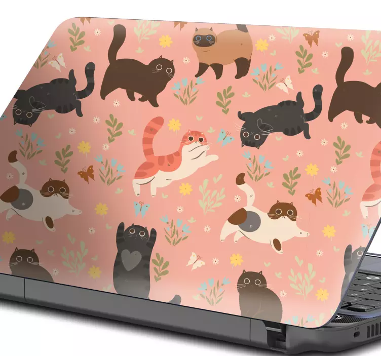 Laptop skin with playful cat designs - TenStickers