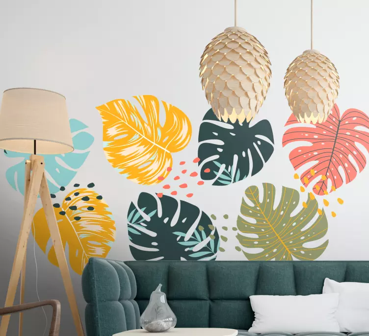 large modern leaves stickers for living room - TenStickers
