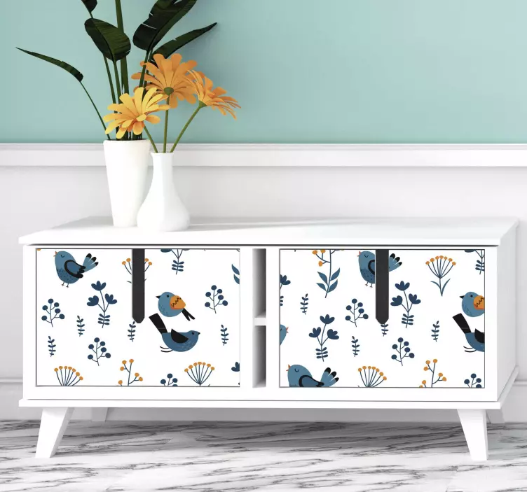 Leaves and birds furniture sticker - TenStickers
