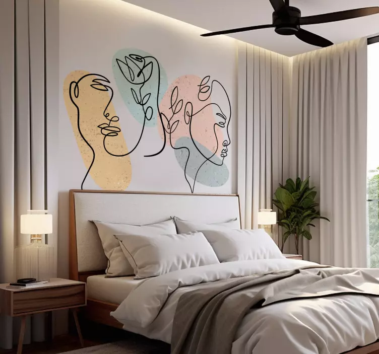 line art women faces wall sticker for bedroom - TenStickers