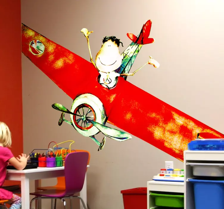 Little Boy in Airplane Illustration - TenStickers
