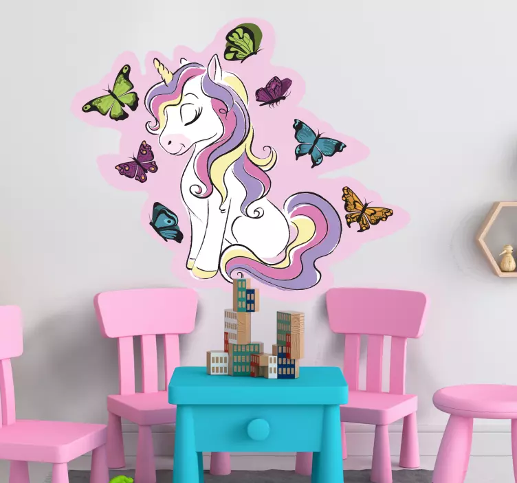 Magic unicorn with multicolor butterflies decal - TenStickers