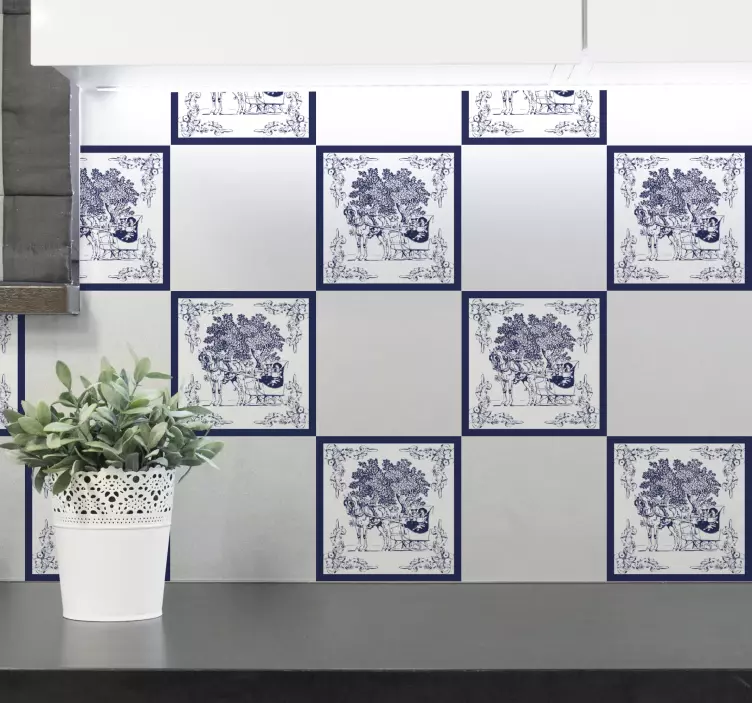 Man on horse sleigh  tile decal - TenStickers