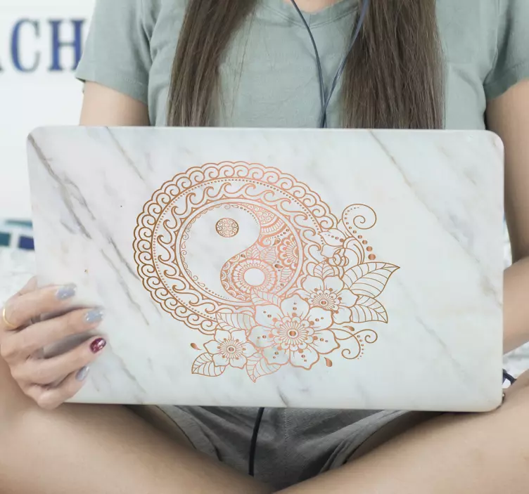 Mandala with marble effect laptop sticker - TenStickers