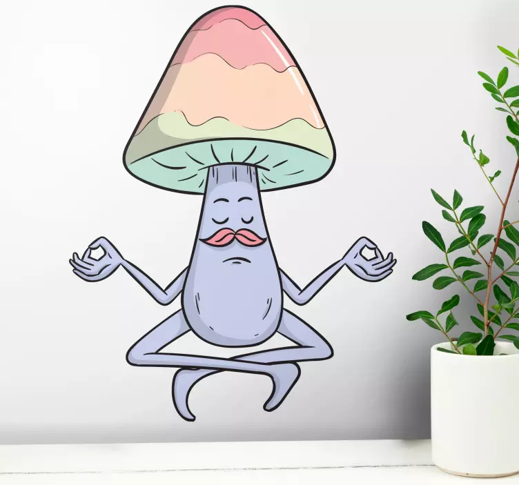 Meditating mushroom plant sticker - TenStickers