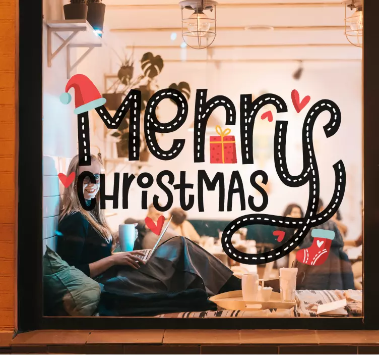 Merry Christmas Embroidery window  decal - TenStickers