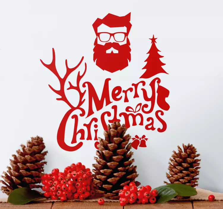 Merry hipster christmas vinyl  sticker - TenStickers