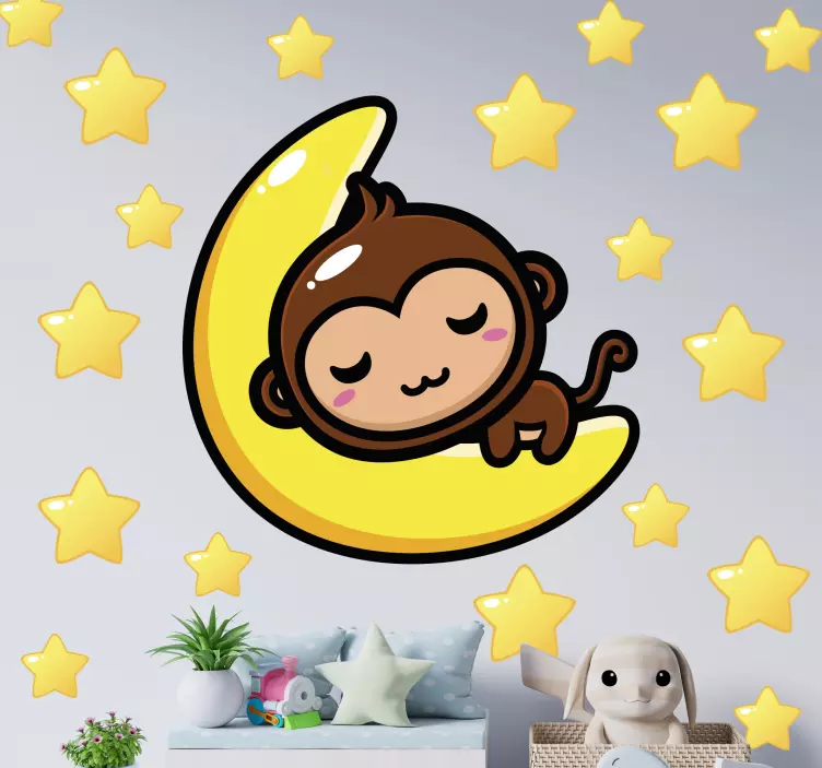 Monkey on moon nursery wall sticker - TenStickers