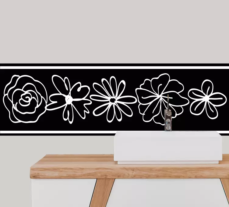 Monocolor set of flowers  wall border  sticker - TenStickers