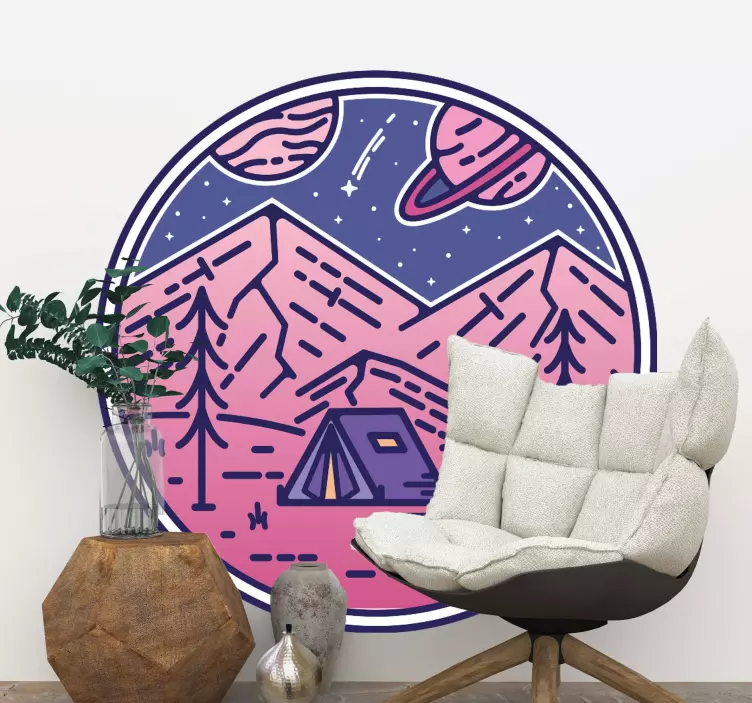 mountains pink nature wall sticker - TenStickers