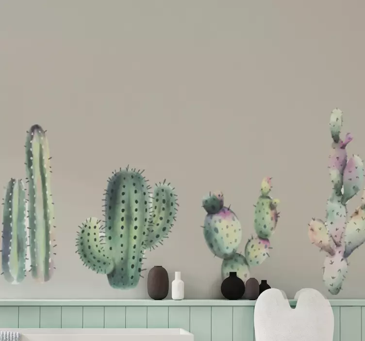 Multicolor sober cactus plant wall decal - TenStickers