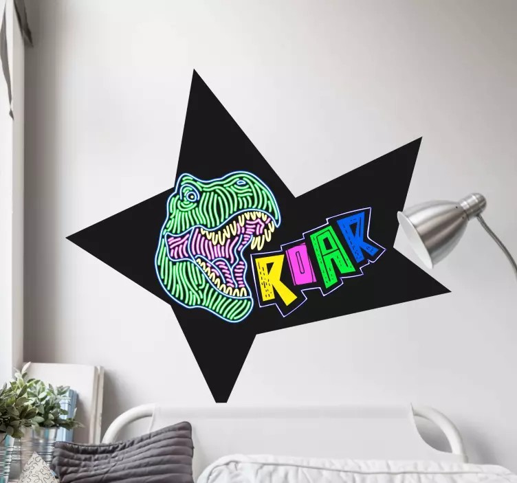 Neon dinosaur roar wall sticker - TenStickers