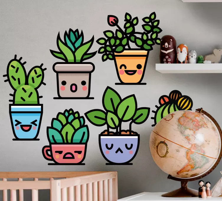 Nice cactus faces children bedroom wall sticker - TenStickers