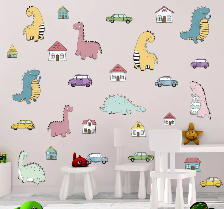 Nordic dinosaurs in town set dinosaur decal - TenStickers