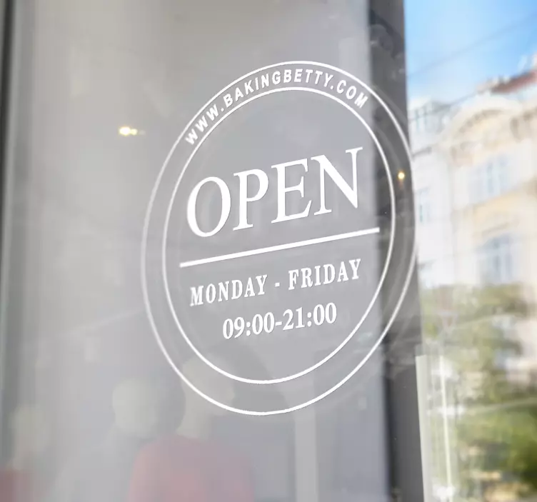 Opening hours circle shop window sticker - TenStickers