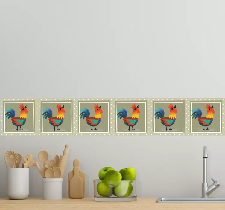 Original colored rooster wall border sticker - TenStickers