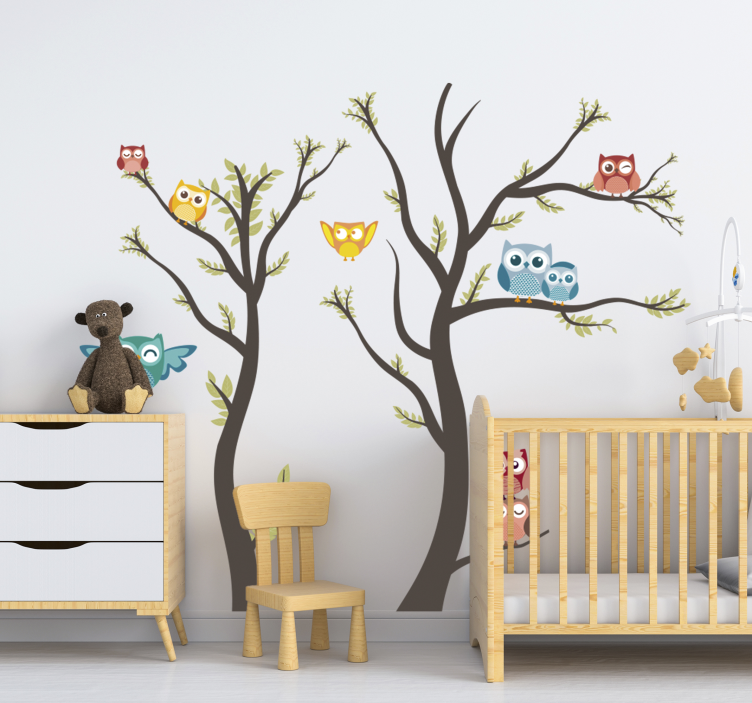 Owls pastel tones wild animal decal - TenStickers