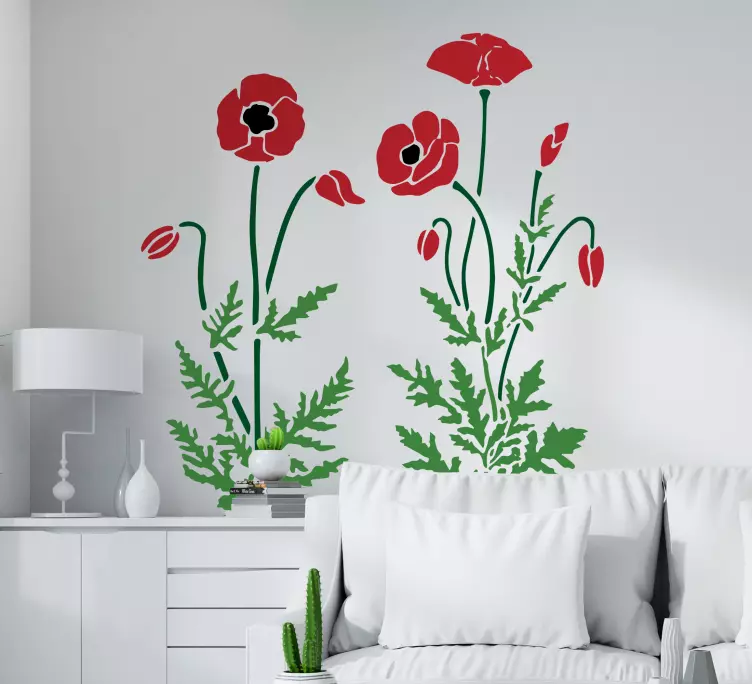 Pair of poppy plants flower wall decal - TenStickers