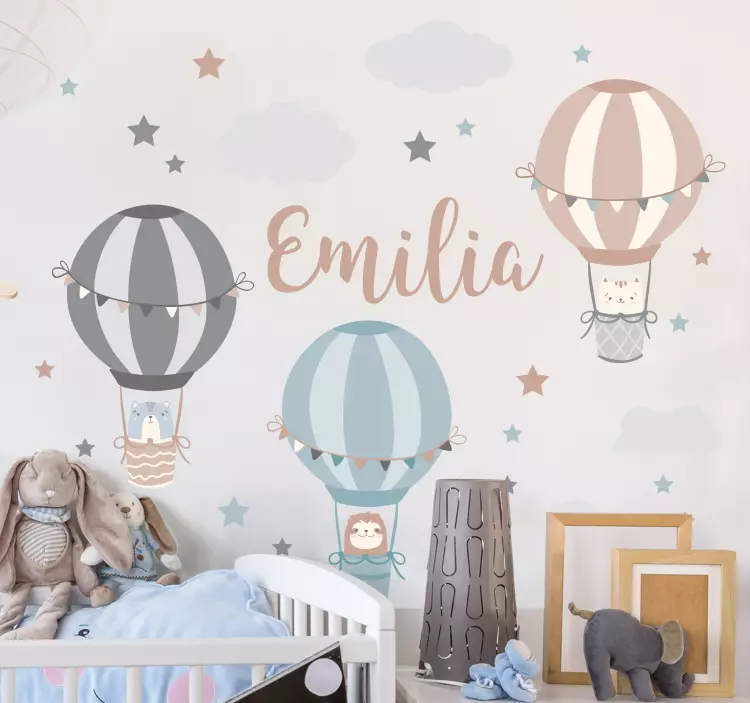 Pastel color balloons and cloud sticker - TenStickers