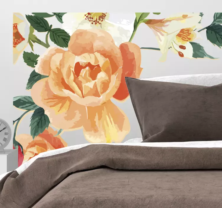 Peach Rose Arrangement flower wall sticker - TenStickers