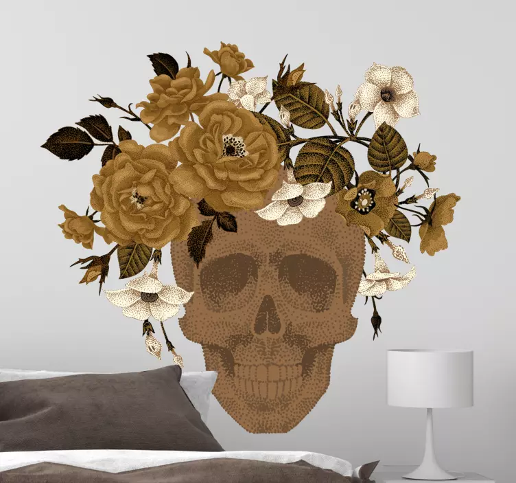 peony with skull flower wall sticker - TenStickers