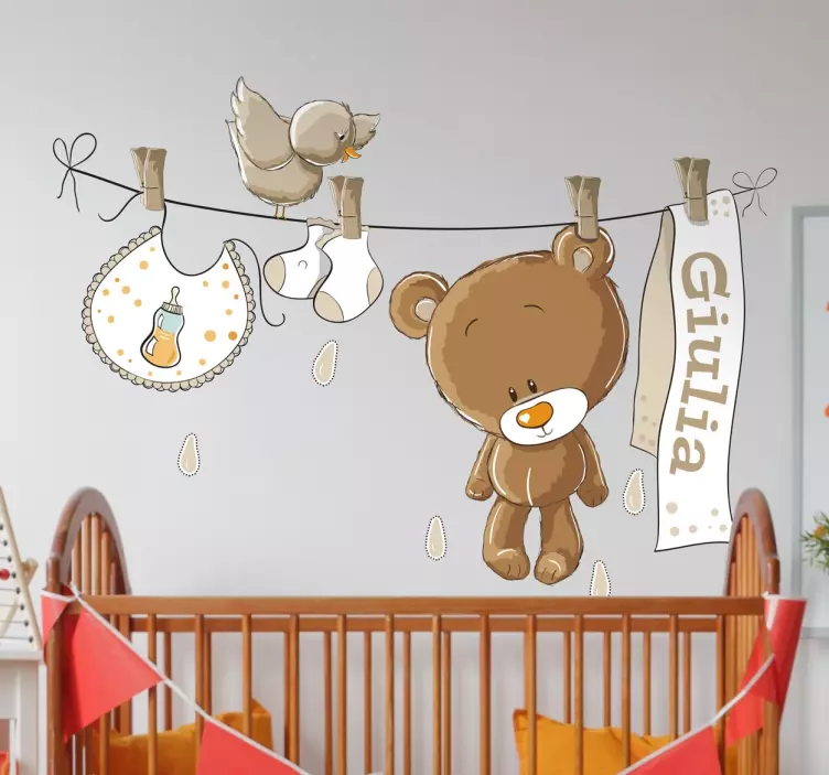 Personalised Nursery Washing Line Wall Decal - TenStickers