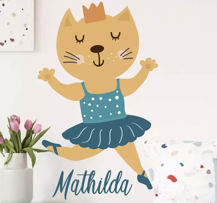 Cute personalied ballerina cat sticker - TenStickers