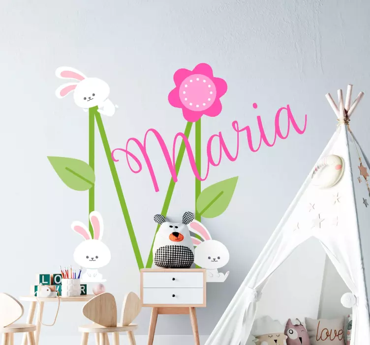 Personalized Flower and Bunny Design wall stickers for kid - TenStickers