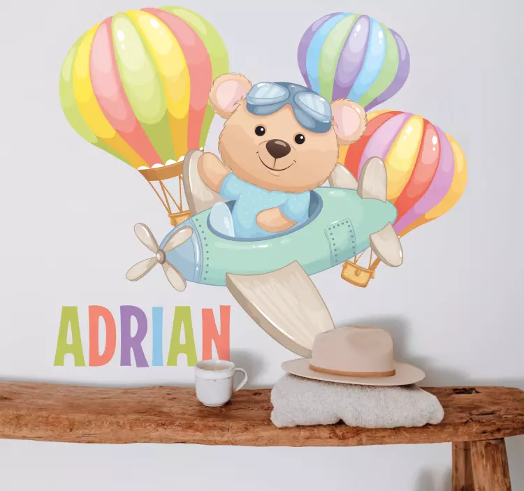 Pilot Bear Adventure wall stickers for kid - TenStickers