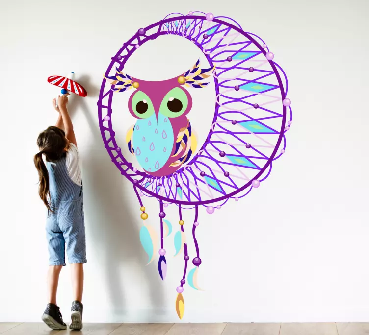 Pink and blue owl and dream catcher sticker - TenStickers