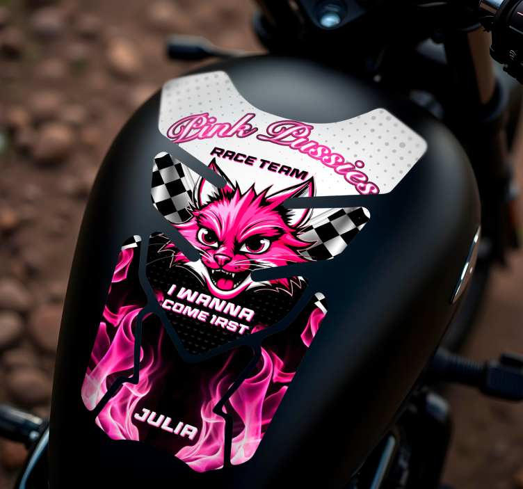 Pink cat motorcycle sticker - TenStickers