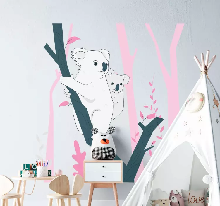 Pink tree with wild animals  tree wall sticker - TenStickers