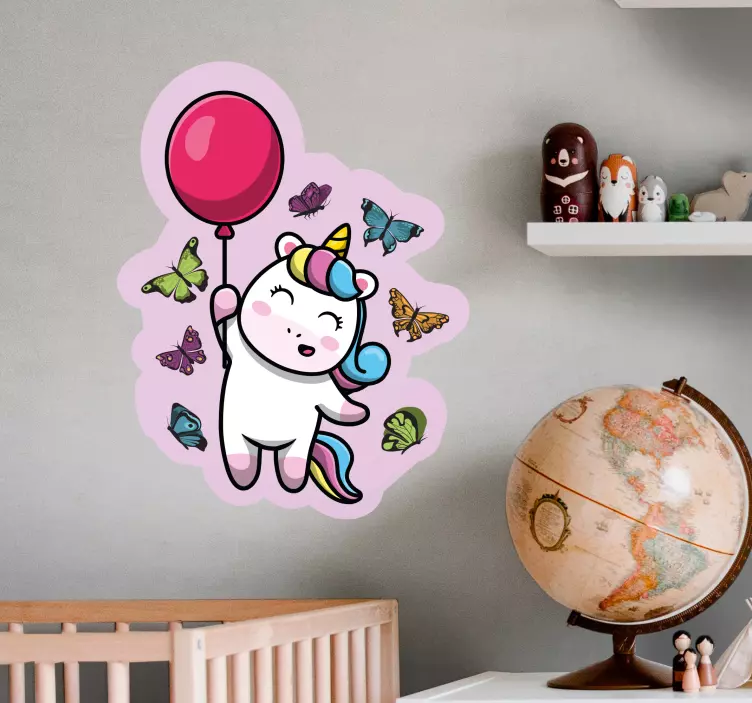 Playful unicorn with balloon wall stickers for kid - TenStickers