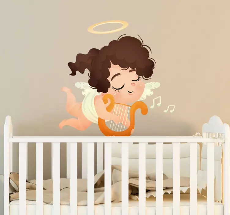 Playing harp girl kids sticker - TenStickers
