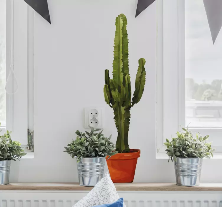Geometric Potted Cactus Sticker - TenStickers