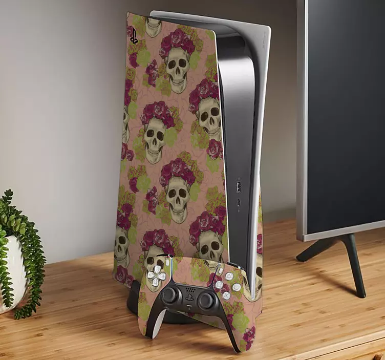 Ps5 skin skull floral design - TenStickers